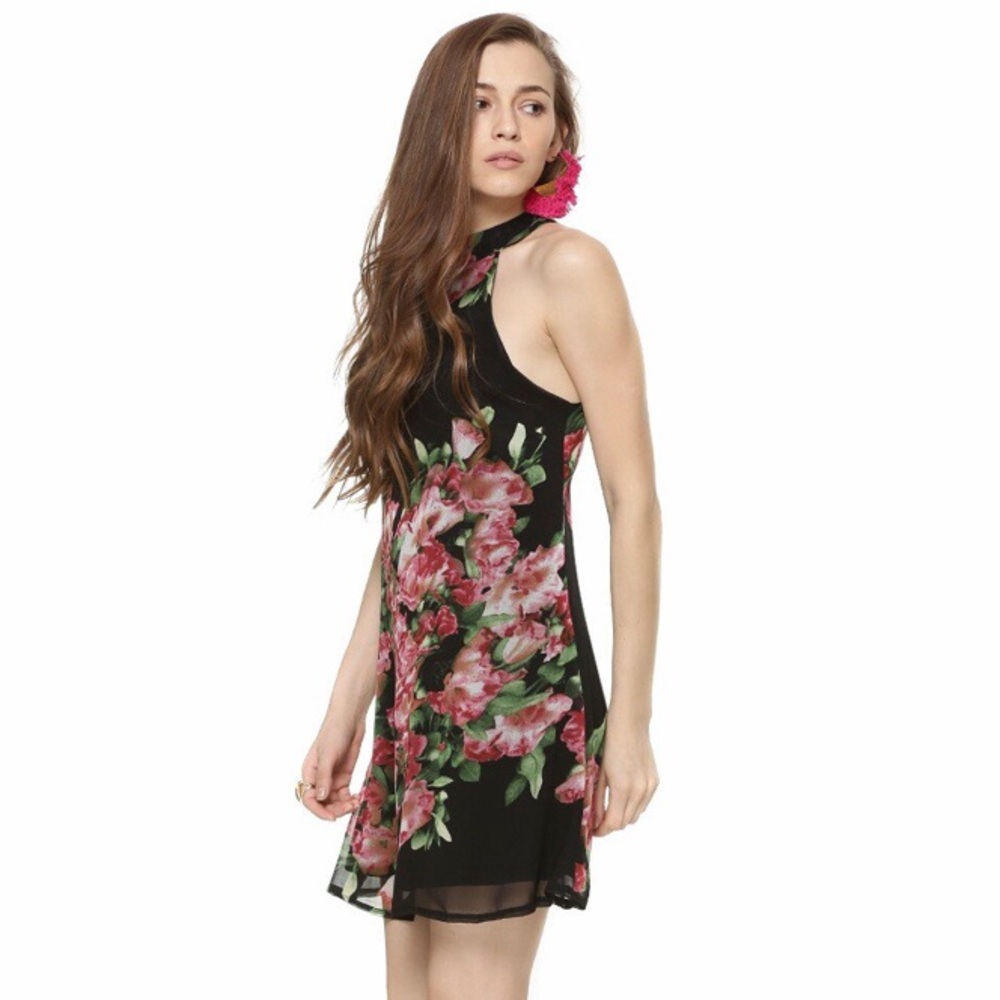 ASOS Fashion Union High Neck Black Floral Dress